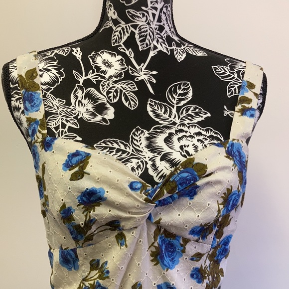 Loft Women’s White -Blue Floral Print Summer Dress/Size:2 - Picture 5 of 7